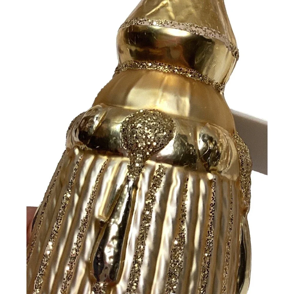 Antique Vintage Glass Bumpy Gold Bursts Bell Shape Christmas Ornament Germany
